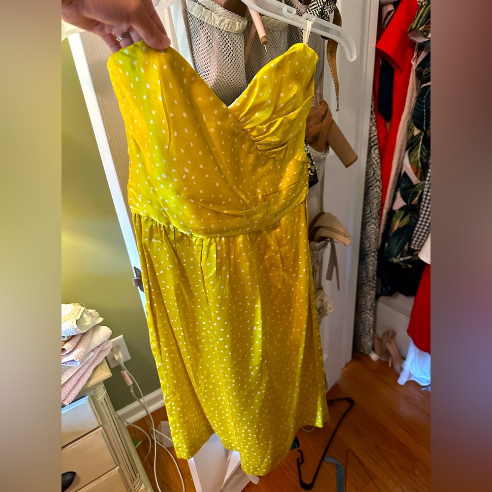 Yellow Polka dot strapless dress